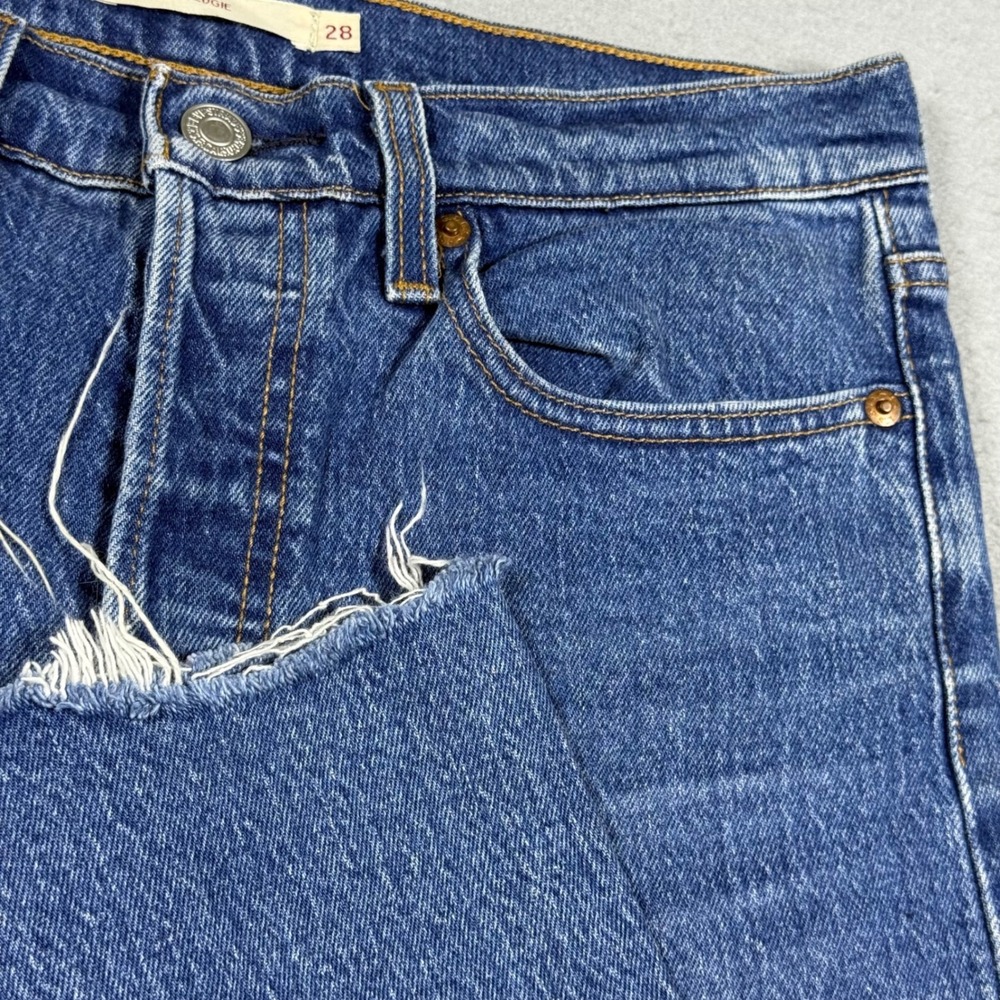 Levis Wedgie Straight Jeans Medium Wash Raw Hem High Rise Blue Denim Womens 28